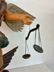 Statue of Winged Archangel Michael Battling Satan, Carved Wood, Metal