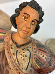 Statue of Winged Archangel Michael Battling Satan, Carved Wood, Metal