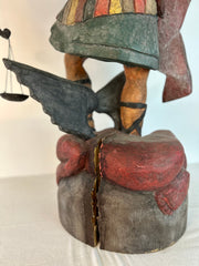 Statue of Winged Archangel Michael Battling Satan, Carved Wood, Metal