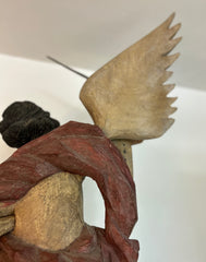 Statue of Winged Archangel Michael Battling Satan, Carved Wood, Metal