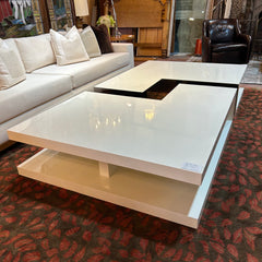 White L-Shaped Coffee Table, Laminate, Mirrored Side, Custom, Large, sku: 032762