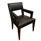 Side Accent Chair, Black Leather, Wood Frame