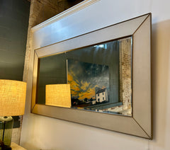 Large Wall Mirror, Cream Leather & Chrome Frame, sku: 032812