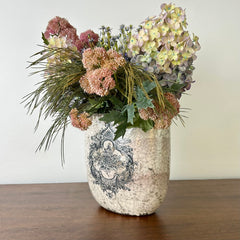Silk Floral Arrangement Hydrangea and Grass in Crackle Vase, sku: 032848