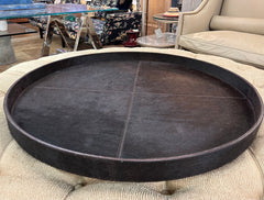 Montgomery Round Cow Hide Wood Decorative Tray