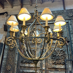 Maitland Smith Chandelier, Nine Arms, Brass, Gun Metal Iron, Ornate, sku: 032877