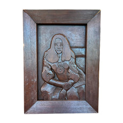 Original Wood Carving in Frame Seated Woman, sku: 032873