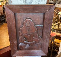 Original Wood Carving in Frame Seated Woman, sku: 032873