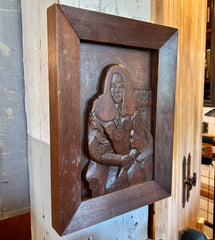 Original Wood Carving in Frame Seated Woman, sku: 032873