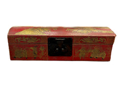 Hand Painted Asian Style Box, Red, Arched Top, Hand Painted Detail, Leather, sku: 032888