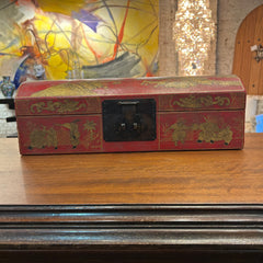 Hand Painted Asian Style Box, Red, Arched Top, Hand Painted Detail, Leather, sku: 032888