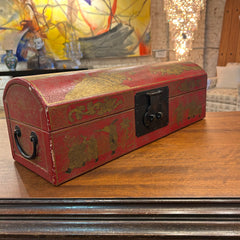 Hand Painted Asian Style Box, Red, Arched Top, Hand Painted Detail, Leather, sku: 032888