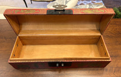 Hand Painted Asian Style Box, Red, Arched Top, Hand Painted Detail, Leather, sku: 032888