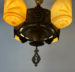 Beardslee Williamson & Co. Polychrome Art Deco Slip Shade Chandelier, sku: 032871
