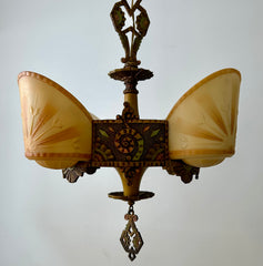 Beardslee Williamson & Co. Polychrome Art Deco Slip Shade Chandelier, sku: 032871