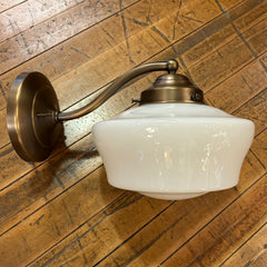 Rejuvenation Milk Glass Schoolhouse Wall Sconce Light, Brushed Brass, sku: 032902