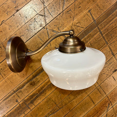 Rejuvenation Milk Glass Schoolhouse Wall Sconce Light, Brushed Brass, sku: 032902