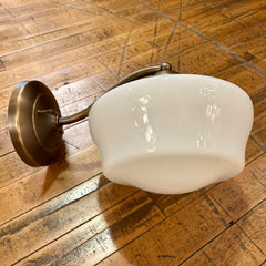 Rejuvenation Milk Glass Schoolhouse Wall Sconce Light, Brushed Brass, sku: 032902