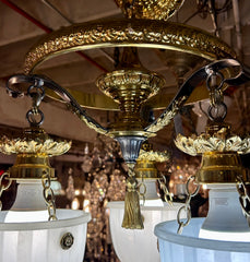 Tri Globe Fixture, Polished Brass and Milk Glass, sku: 032911