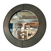 Round Mirror Wood & Leather and Brass Inlay in Frame, sku: 032782