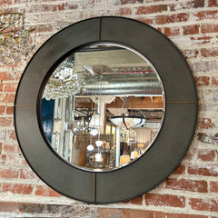 Round Mirror Wood & Leather and Brass Inlay in Frame, sku: 032782
