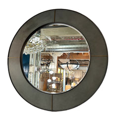 Round Mirror Wood & Leather and Brass Inlay in Frame, sku: 032782