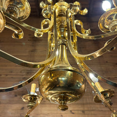 Chandelier, Brass, Hollywood Regency, Deco Style, Six Arm, Sku: 032917