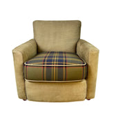 Pearson Armchair, Olive Sanded Leather with Wool Plaid Seat Cushion, sku: 032845
