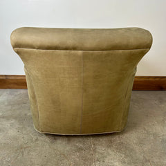 Pearson Armchair, Olive Sanded Leather with Wool Plaid Seat Cushion, sku: 032845