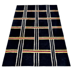 Radici Pietro Wool Plaid Rug in Black, Gold, Rust, Ivory, Taupe, sku: 032916