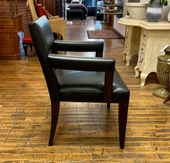 Side Accent Chair, Black Leather, Wood Frame