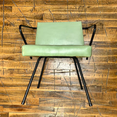 Vintage Mid Century Modern Child's Chair, Green Vinyl, Steel Rod Arms, Legs, sku: 032919