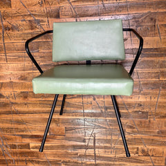 Vintage Mid Century Modern Child's Chair, Green Vinyl, Steel Rod Arms, Legs, sku: 032919