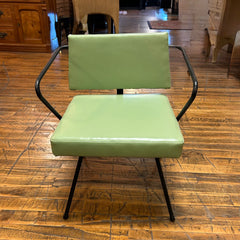 Vintage Mid Century Modern Child's Chair, Green Vinyl, Steel Rod Arms, Legs, sku: 032919