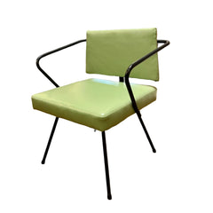 Vintage Mid Century Modern Child's Chair, Green Vinyl, Steel Rod Arms, Legs, sku: 032919