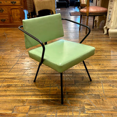 Vintage Mid Century Modern Child's Chair, Green Vinyl, Steel Rod Arms, Legs, sku: 032919