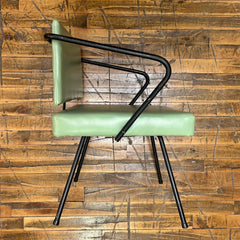 Vintage Mid Century Modern Child's Chair, Green Vinyl, Steel Rod Arms, Legs, sku: 032919