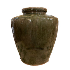 Ceramic Vase, Olive Green, Crackle Finish, Artist Signed, sku: 032923