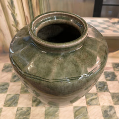 Ceramic Vase, Olive Green, Crackle Finish, Artist Signed, sku: 032923