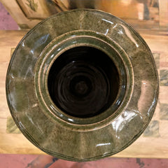 Ceramic Vase, Olive Green, Crackle Finish, Artist Signed, sku: 032923