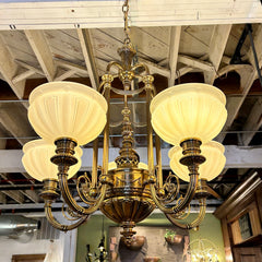 Kichler Brass Chandelier with Five Opaque Globes, Ornate, sku: 032584