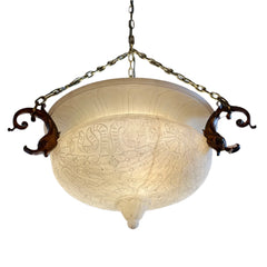 Chandelier, White Marble, Hand Carved Detail, Bronze Brackets, Three Brass Chain, sku: 25717