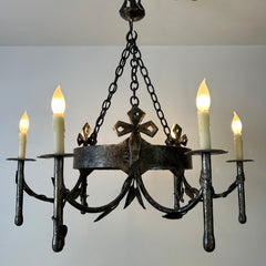 Chandelier, Gothic Style, Pewter Finish, Six Candlesticks, sku: 032929