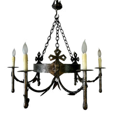 Chandelier, Gothic Style, Pewter Finish, Six Candlesticks, sku: 032929
