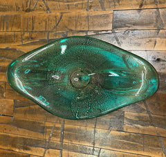 Art Glass Bowl, Decorative Object, Oval, Aqua with Gold Specks, sku: 032937