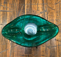 Art Glass Bowl, Decorative Object, Oval, Aqua with Gold Specks, sku: 032937