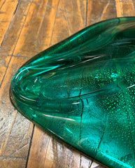 Art Glass Bowl, Decorative Object, Oval, Aqua with Gold Specks, sku: 032937