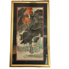 Asian Print, Ducks and Water Lilies in Gold Frame, sku: 032949
