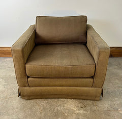 Brown Herringbone Lounge Chair with Track Arms and Skirted Detail, sku: 032956