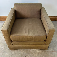 Brown Herringbone Lounge Chair with Track Arms and Skirted Detail, sku: 032956